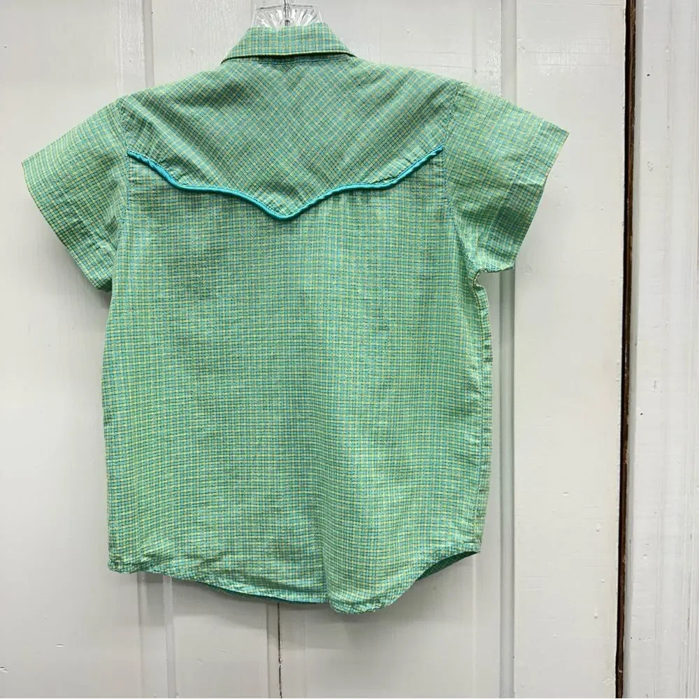 Twenty X 20x Wrangler western wear short sleeve pearl snap shirt girls‎ small 6